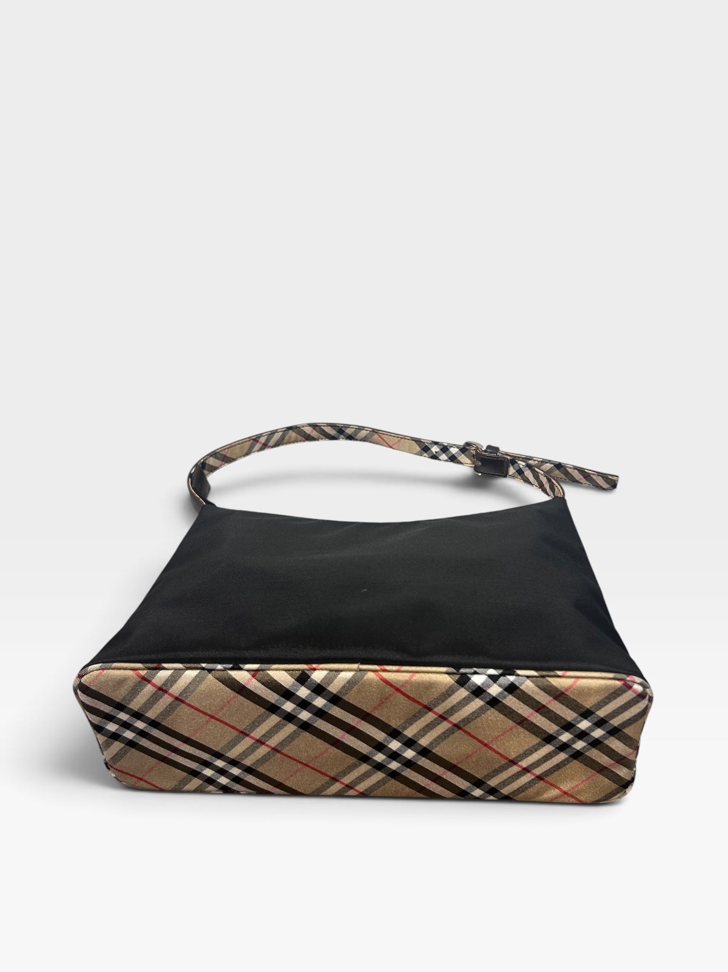 Vintage Burberry Blue Label Nova Check Trim Black Nylon Shoulder Bag| Early 2000s