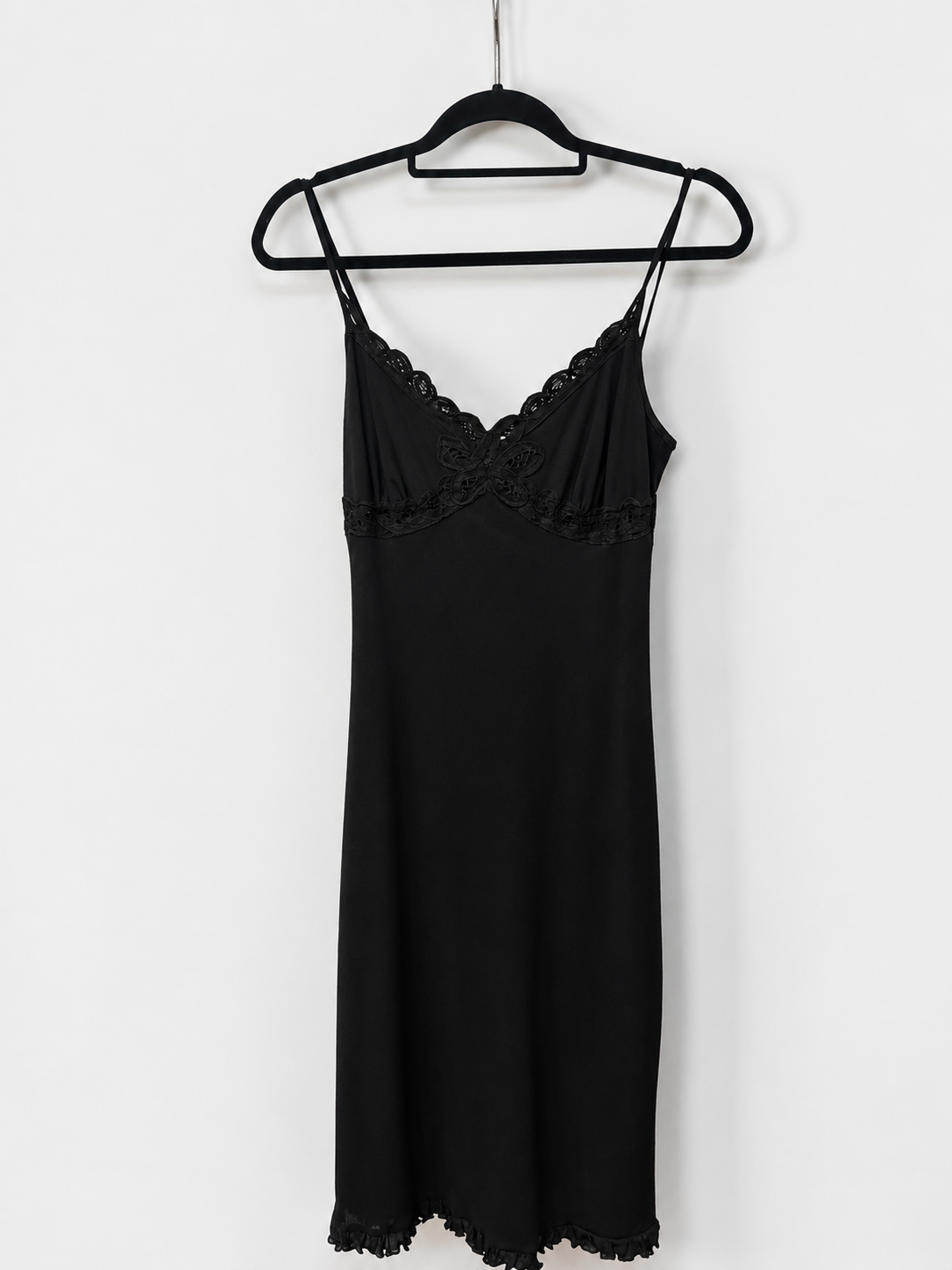 Vintage Morgan Black Lace Trim Midi Slip Dress| Early 2000s