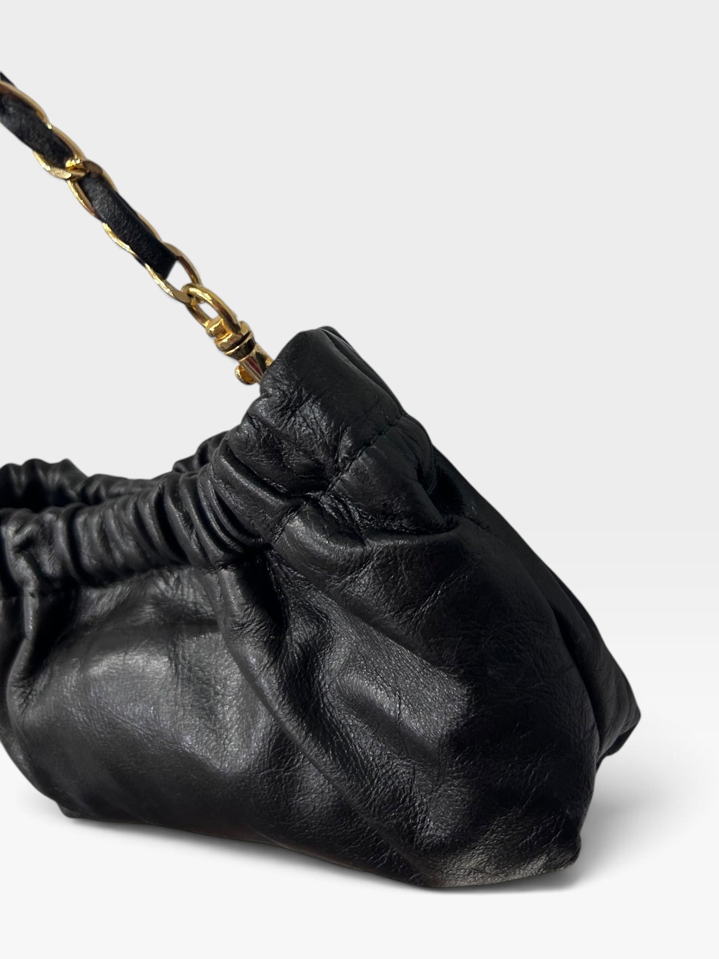 Vintage Miu Miu Ruched Leather Chain Shoulder Bag|2000s