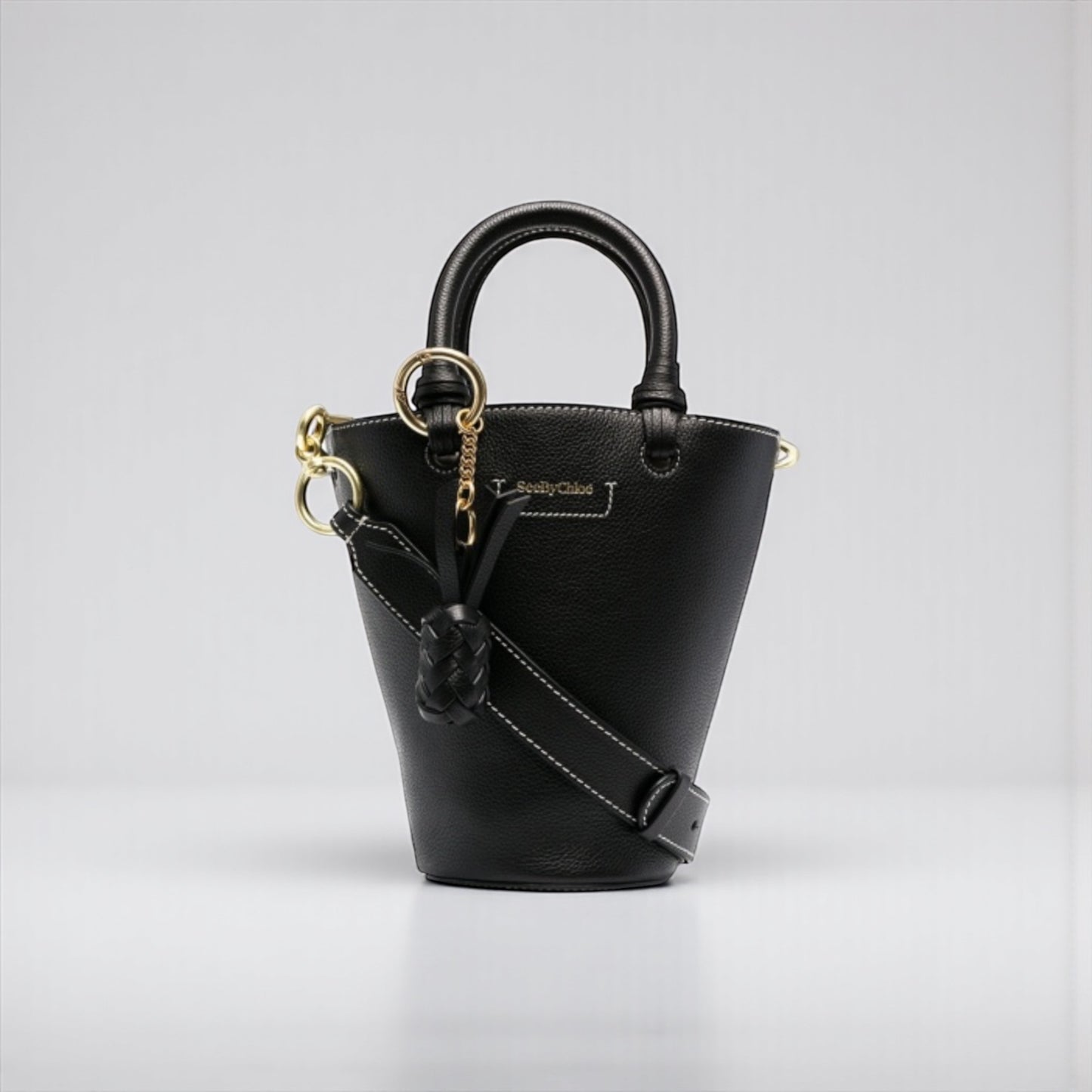 See by Chloé Cecilya Black Leather Bucket Bag