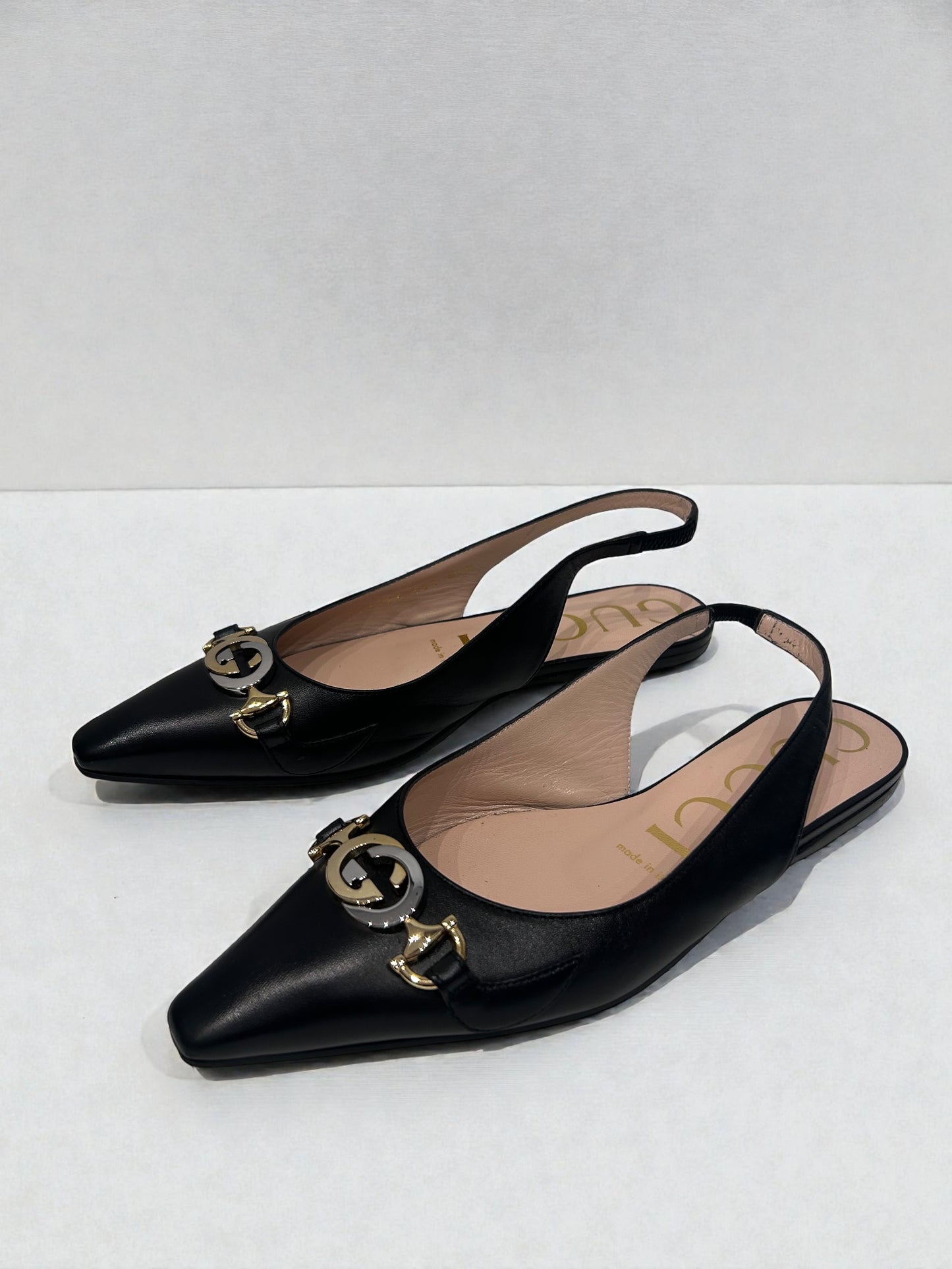 Gucci Leather Slingback Flats with Interlocking GG Hardware