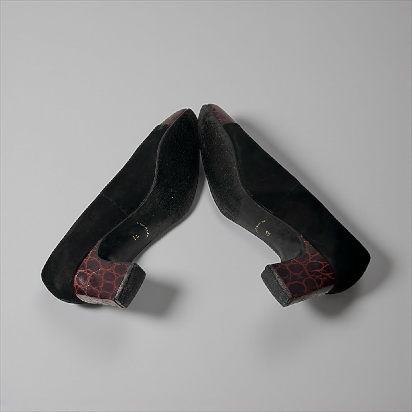 Lancel Vintage Suede & Croc-Embossed Leather Pumps