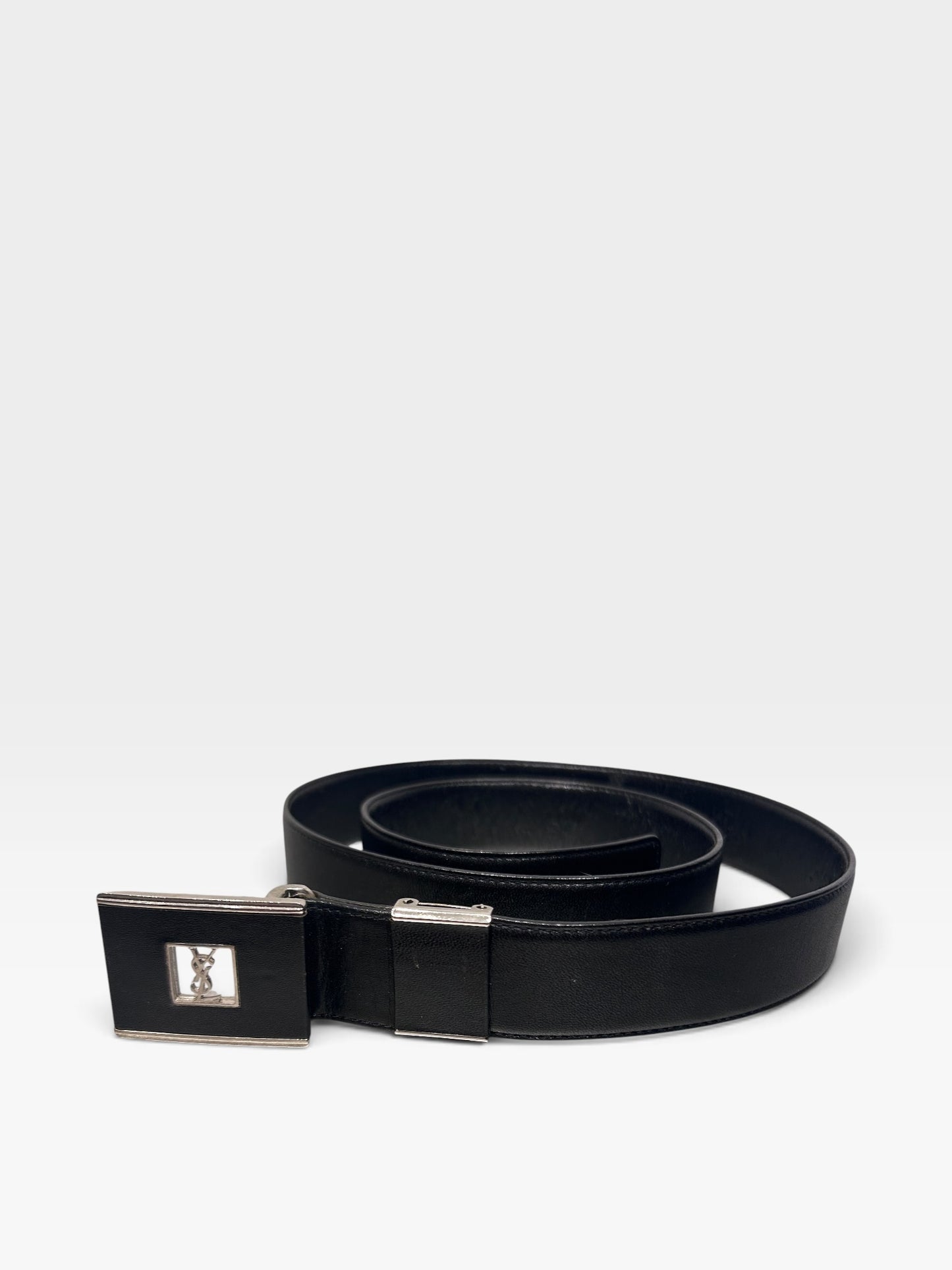 Vintage Yves Saint Laurent Black Leather Logo Belt| 1990s