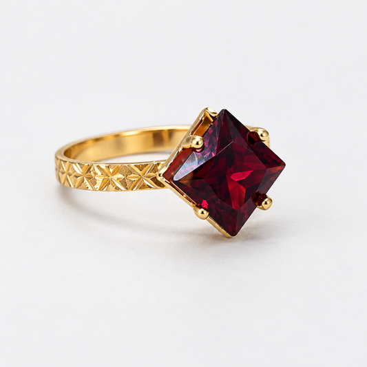 Vintage Gold-Plated Red Stone Ring | 1990s
