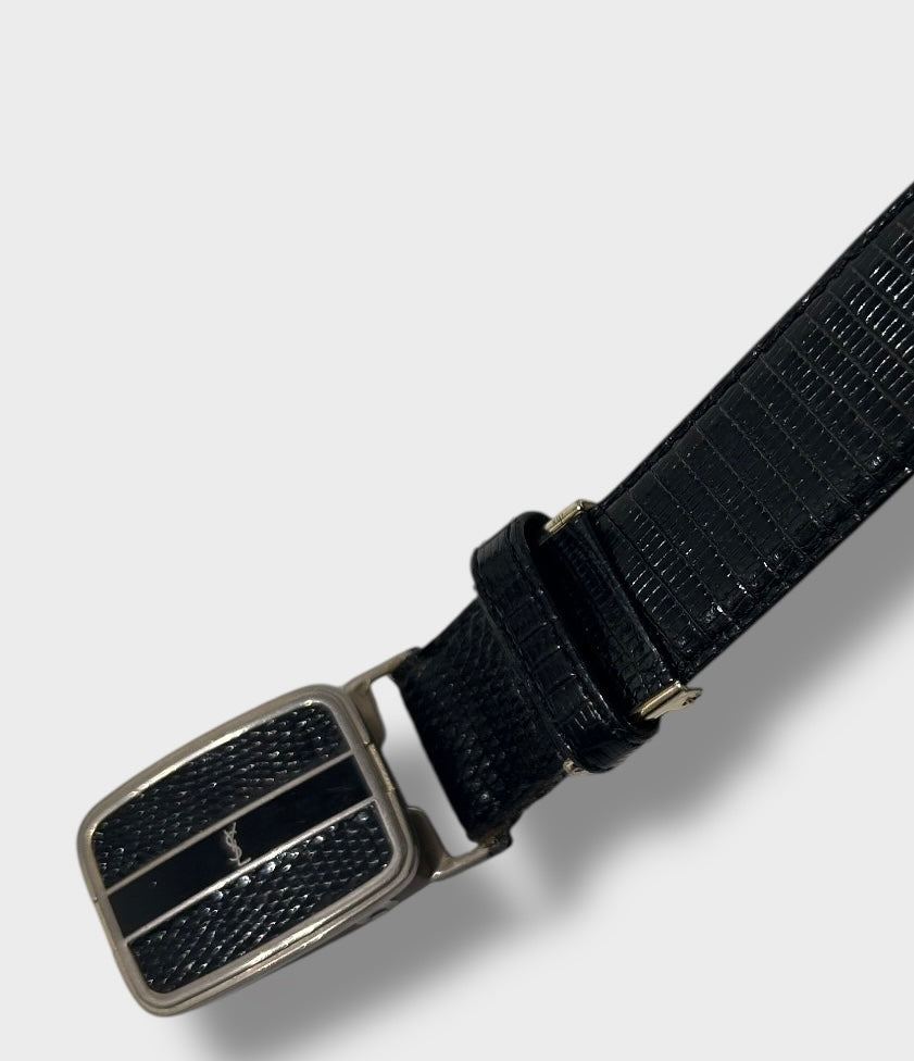 Vintage Yves Saint Laurent Black Textured Leather Belt