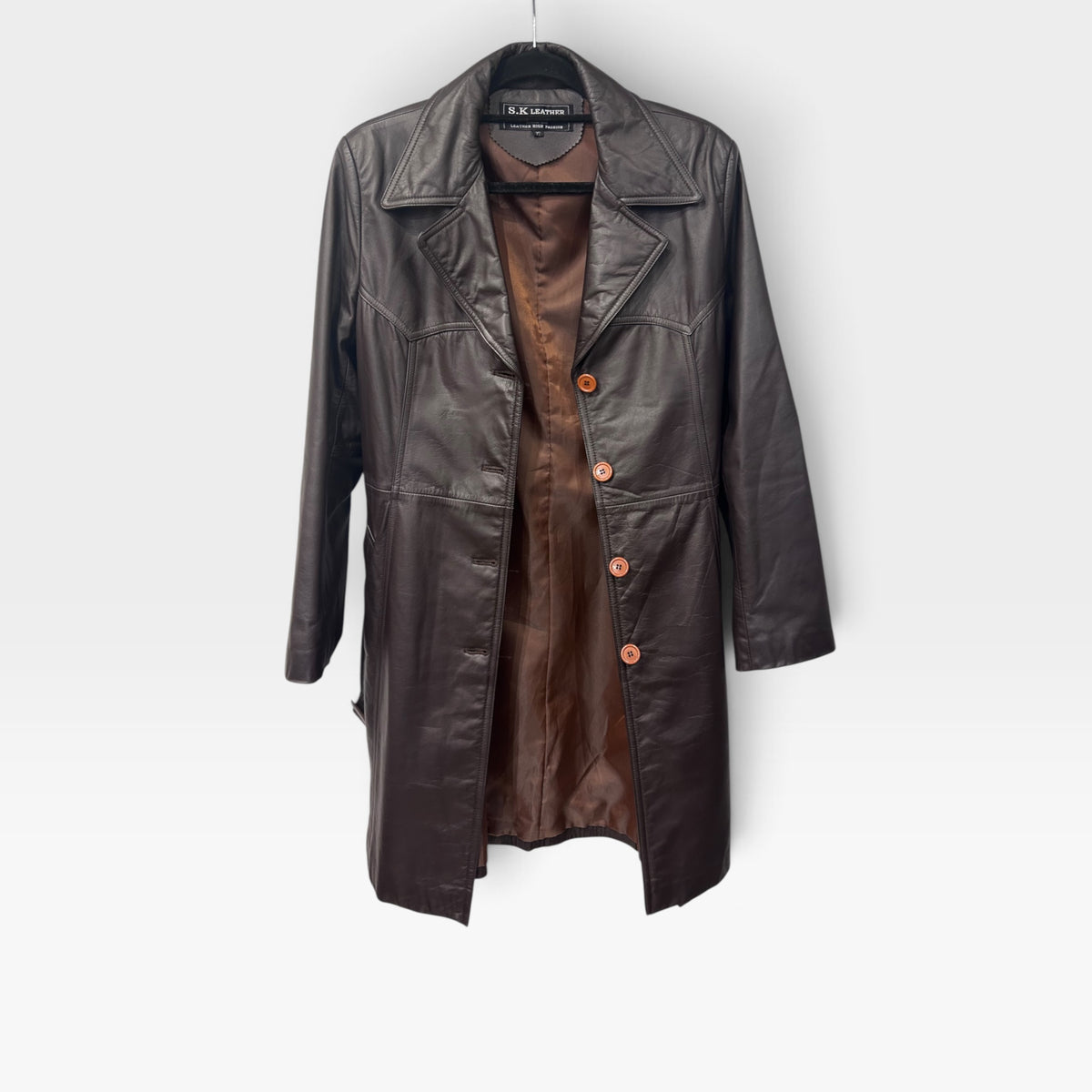 Vintage S.K Leather Brown Leather Trench Coat | Late 1990s