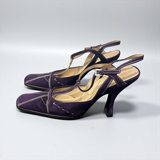 Vintage Prada Suede Slingback with Contrast Stitching