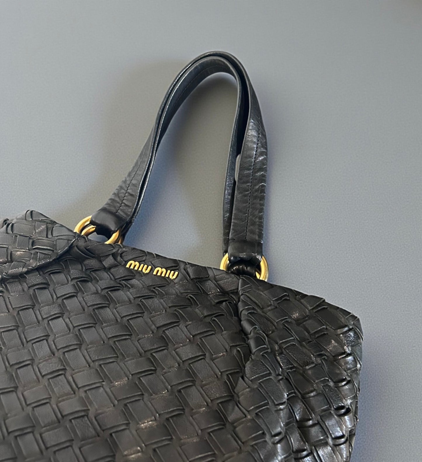 Vintage Miu Miu Woven Leather Tote Bag