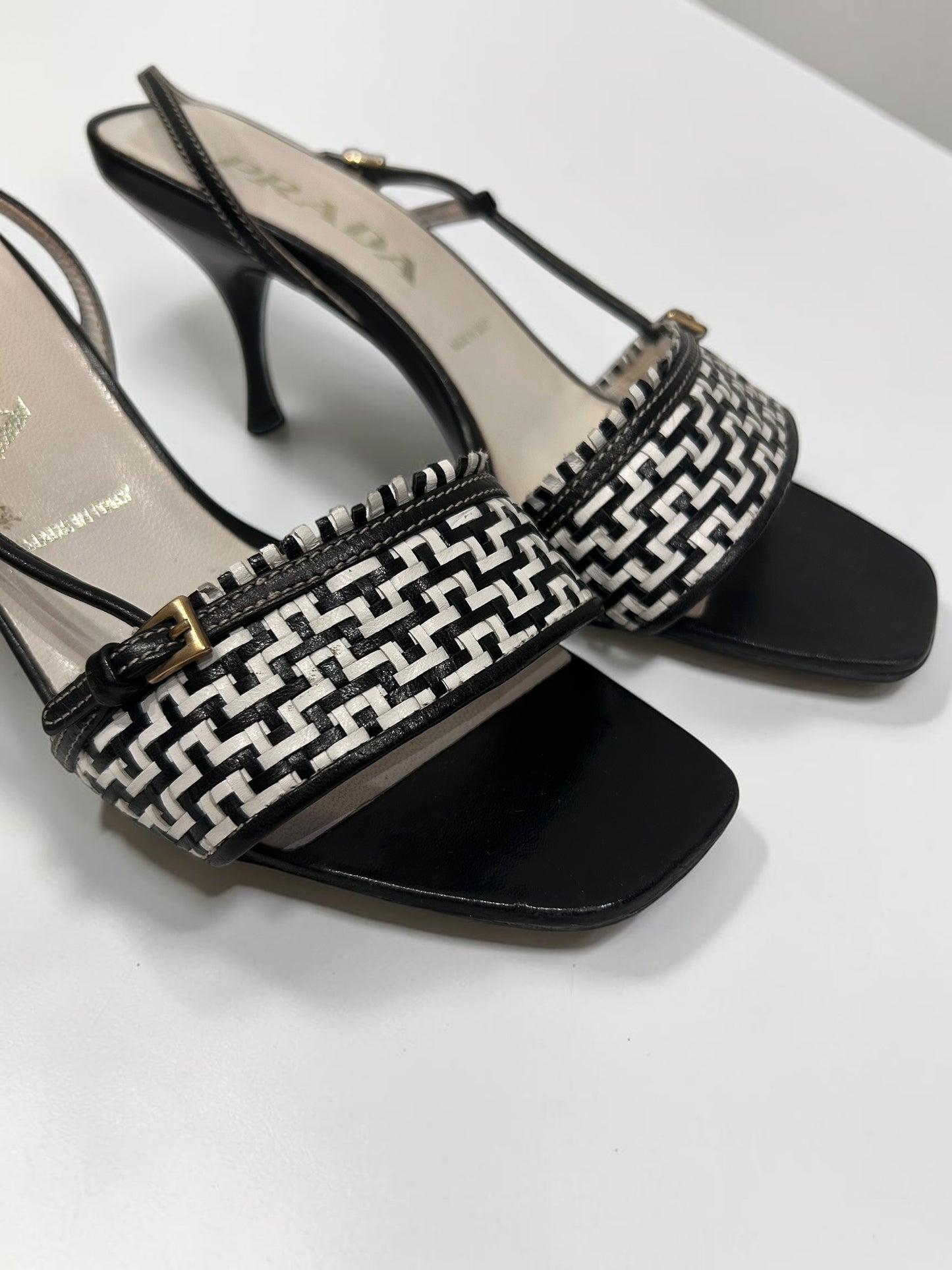 Prada Woven Leather Slingback Heels