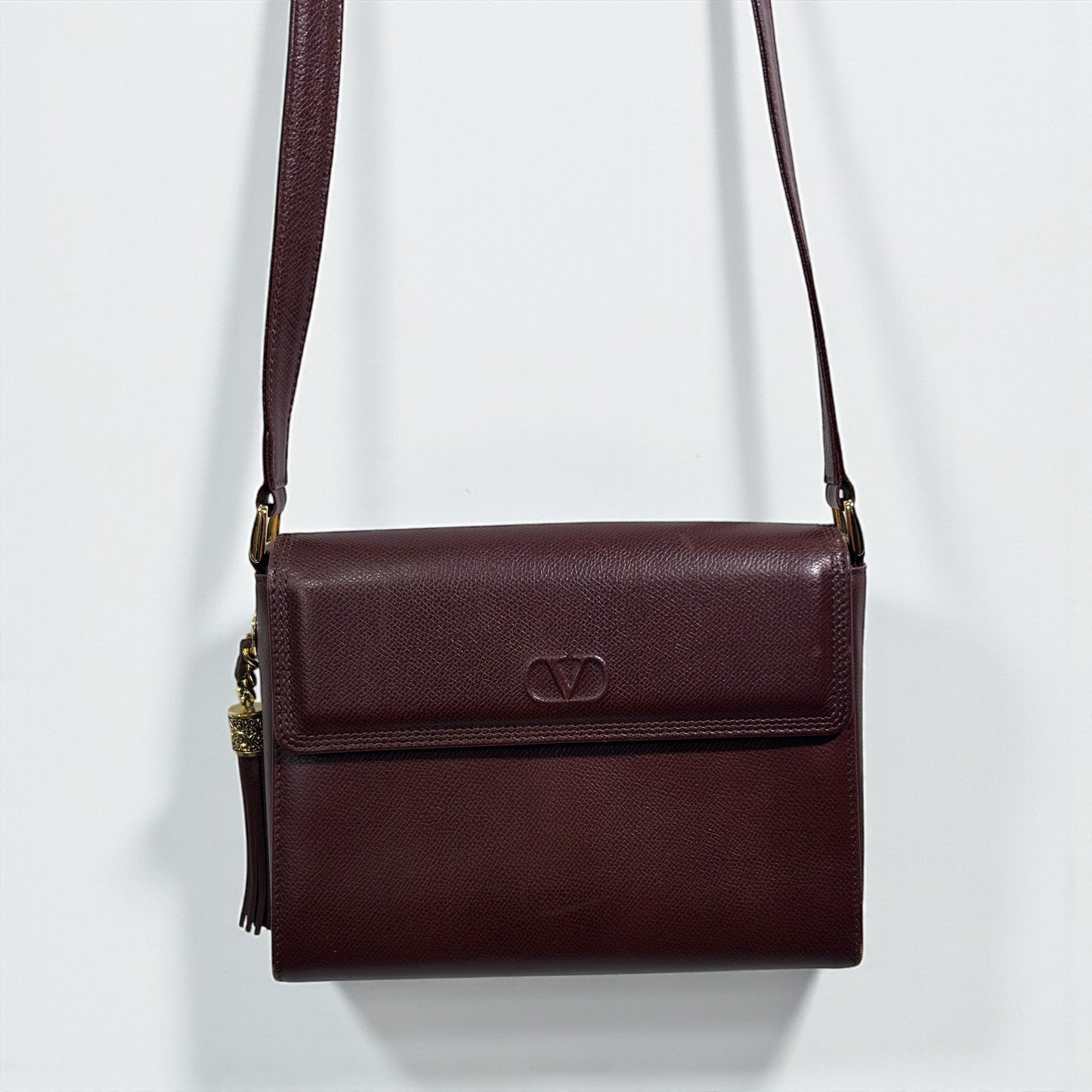 Vintage Valentino Brown Leather Crossbody Bag with Tassel Detail