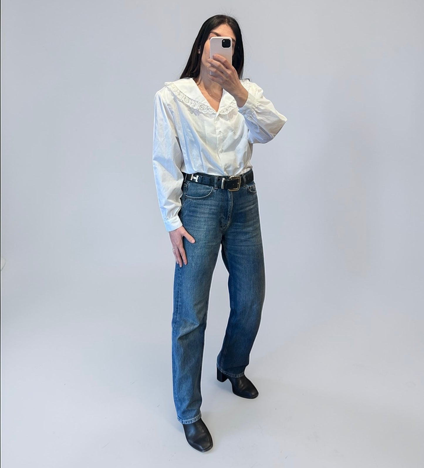 Vintage White Lace Collar Blouse| 1980s
