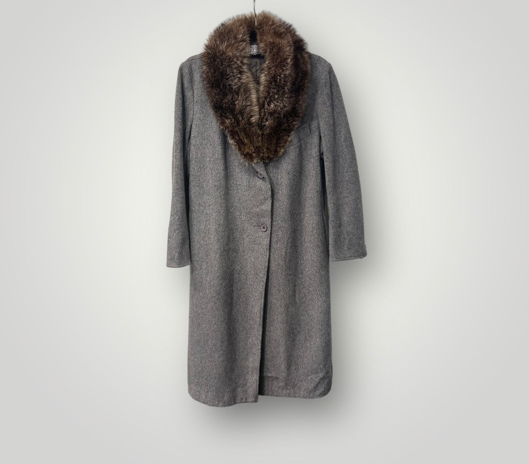 Vintage Raywood & Stein Grey Wool Coat with Fur Collar