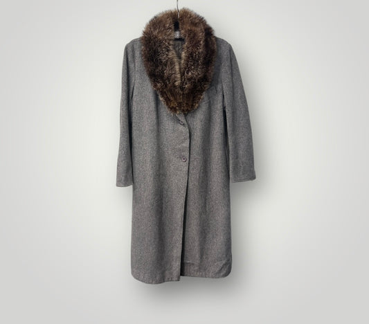 Vintage Raywood & Stein Grey Wool Coat with Fur Collar