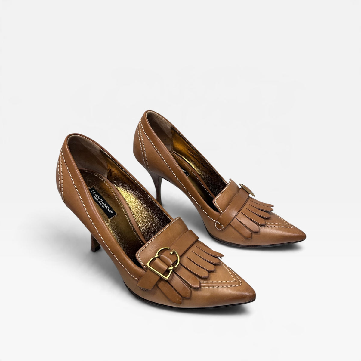 Vintage Dolce & Gabbana Tan Leather Kiltie Pumps | Early 2000s