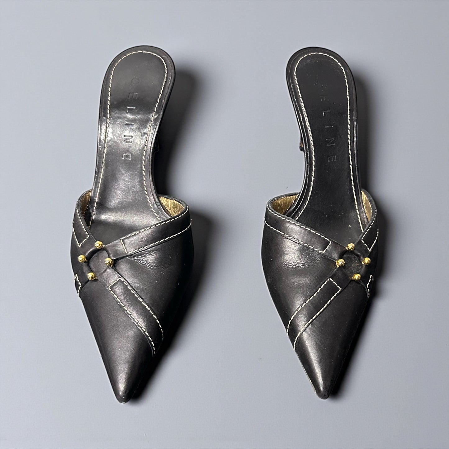 Early 2000s Celine Black Leather Pointed Mules