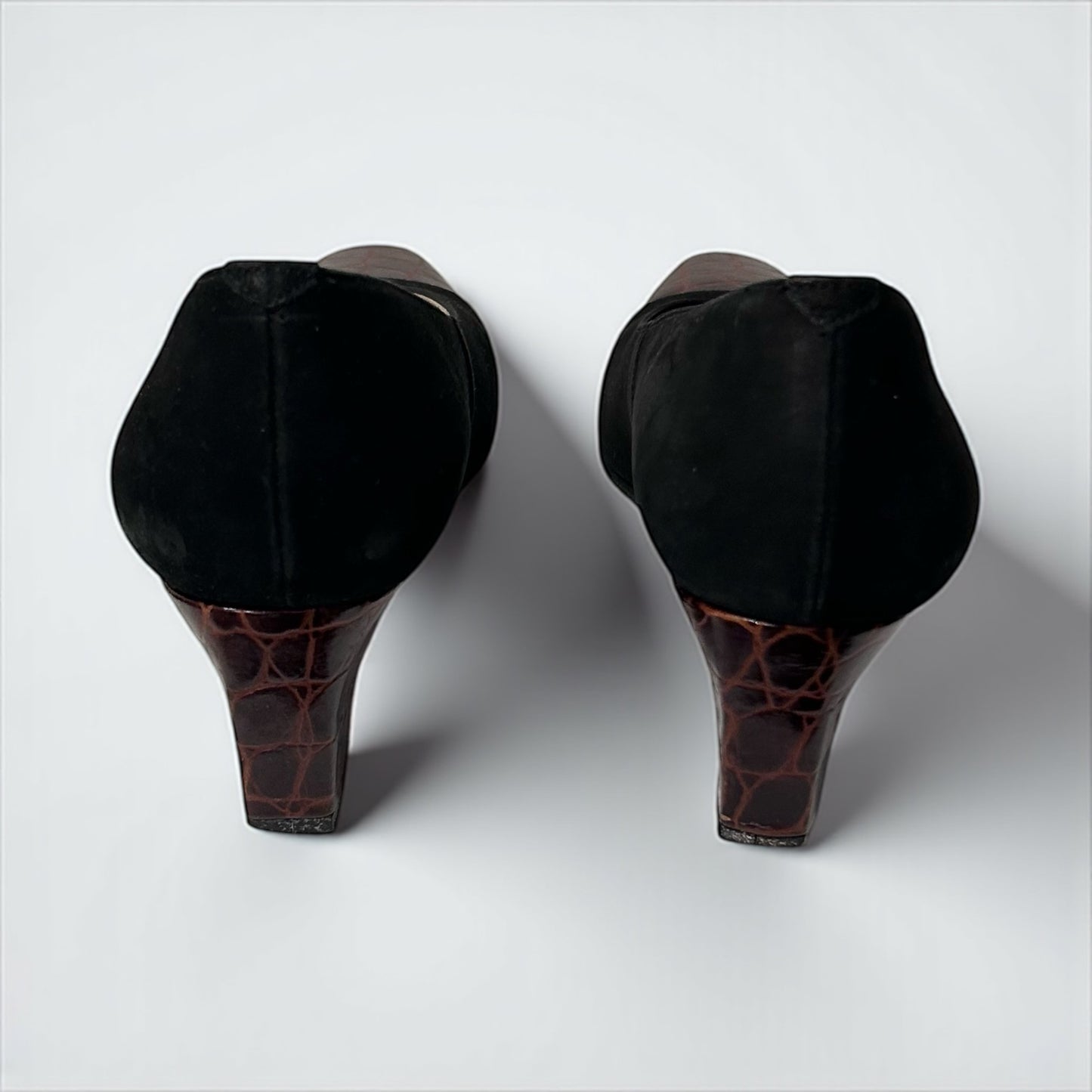 Lancel Vintage Suede & Croc-Embossed Leather Pumps