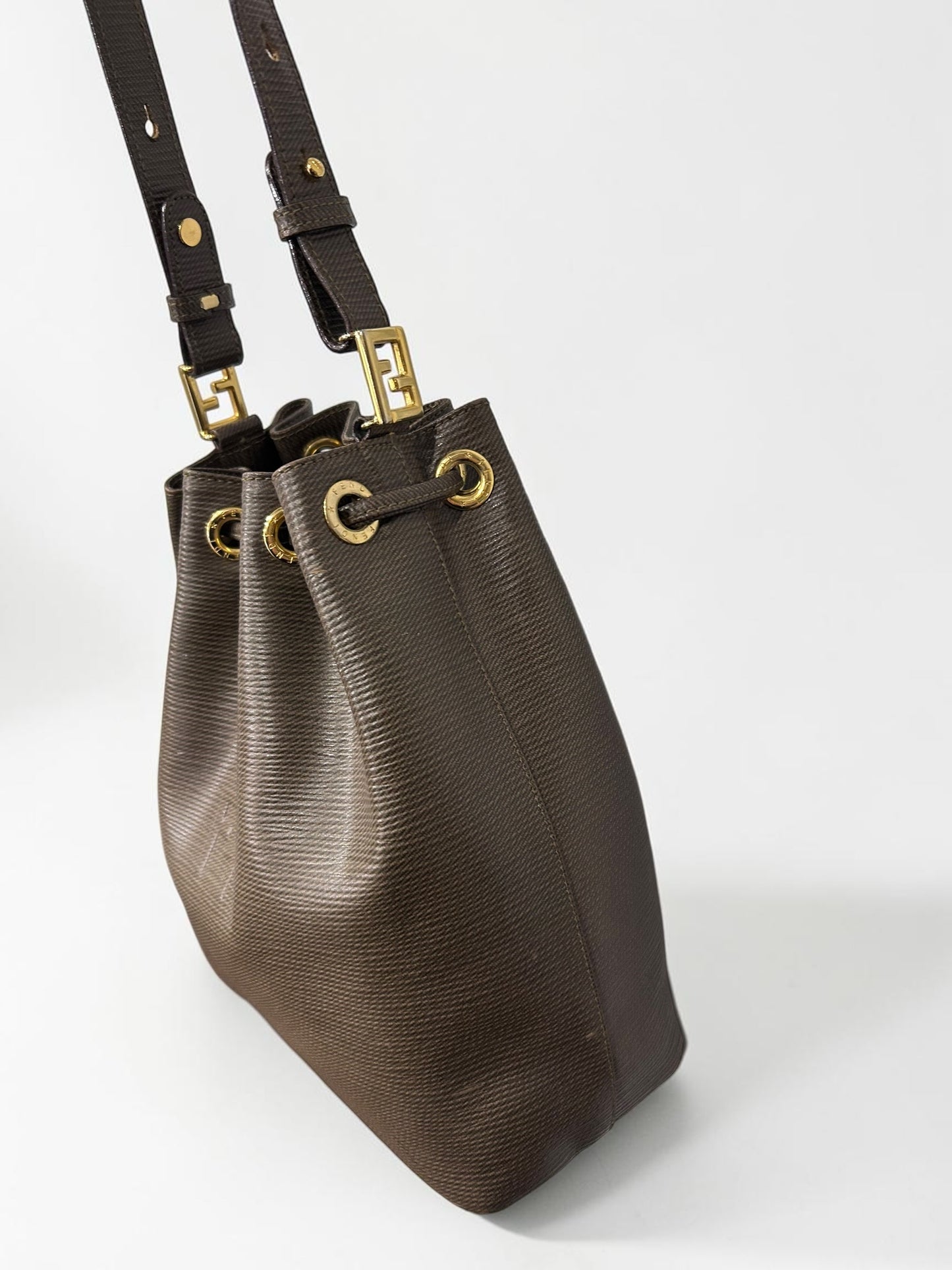 Vintag Fendi  Brown Leather Bucket Bag| Late 90s–Early 2000