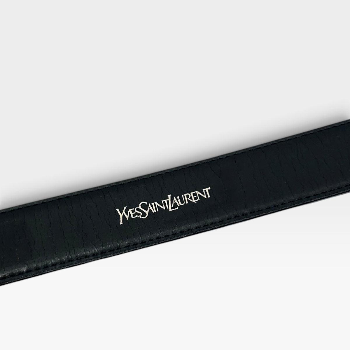 Vintage Yves Saint Laurent Black Leather Logo Buckle Belt | 1990s