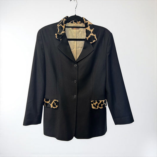 Vintage Blazer with Leopard Print Collar and Pocket Details