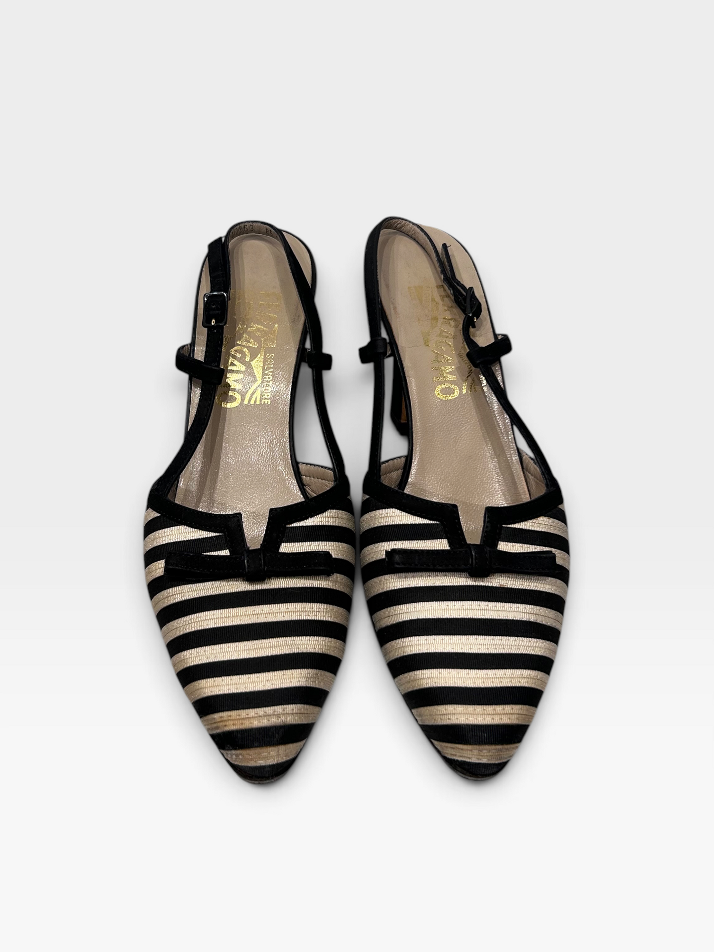Vintage Salvatore Ferragamo Striped Slingback Heels| Late 1980s