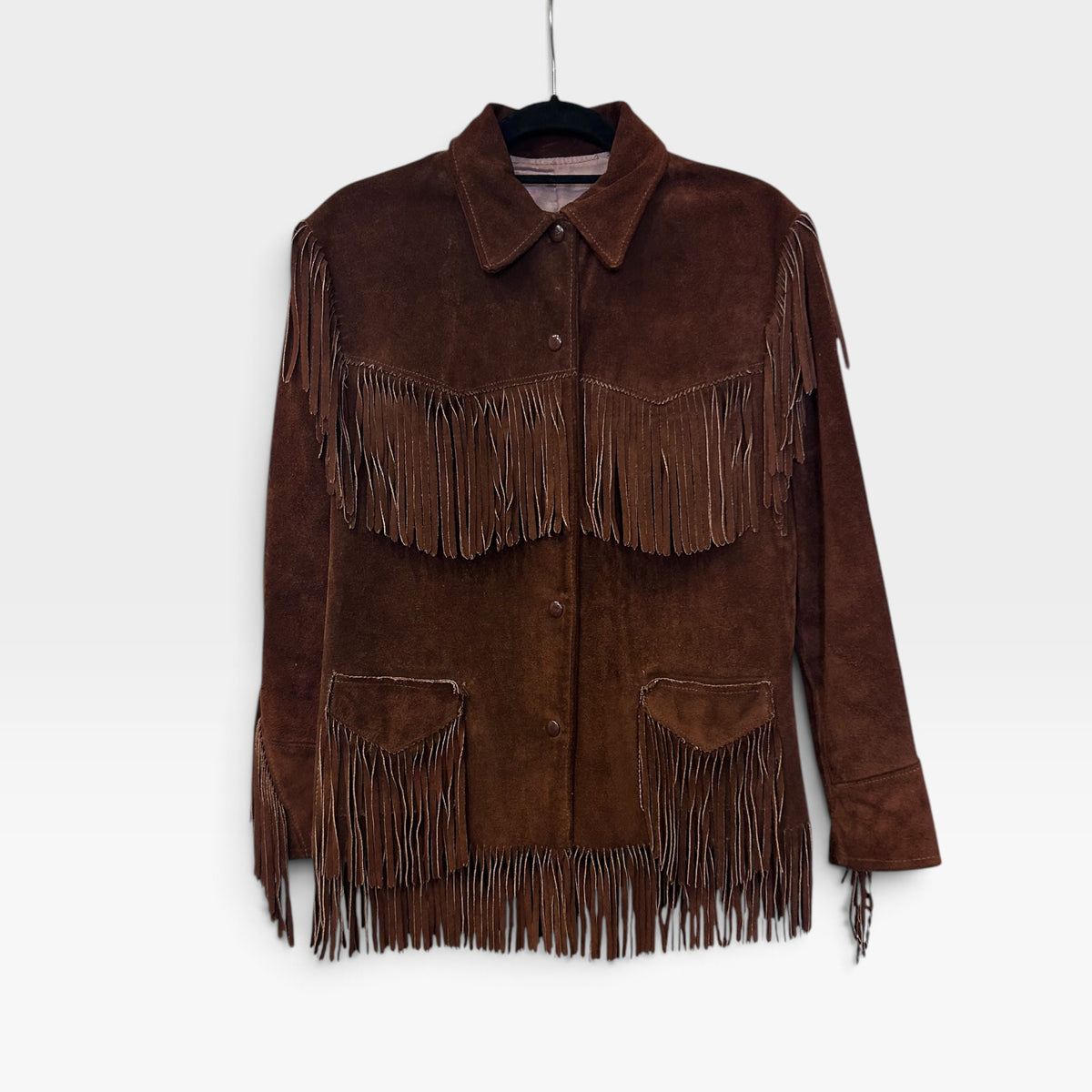 Vintage Tepee Town Brown Suede Fringe Western Jacket | 1960s