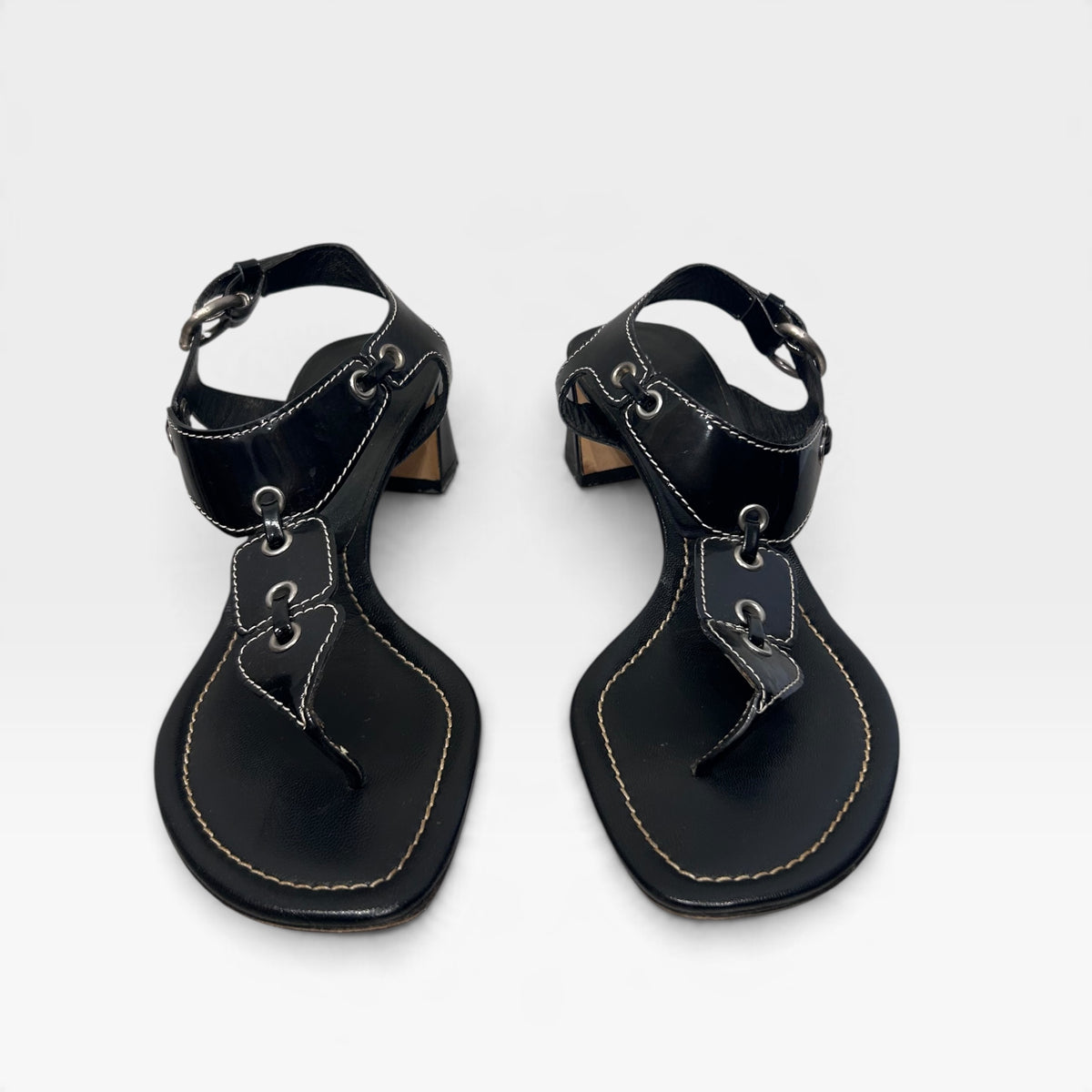 Vintage Miu Miu Black Leather Heeled Sandals | Early 2000s