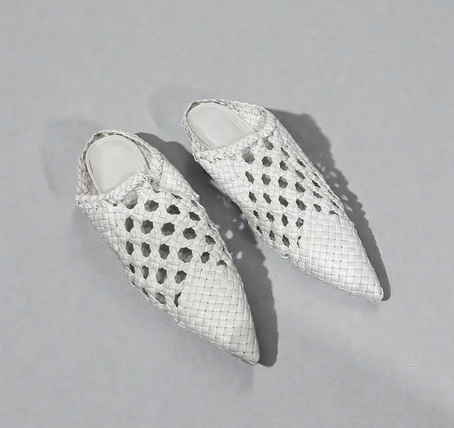 Khaite White Woven Leather Pointed Mules