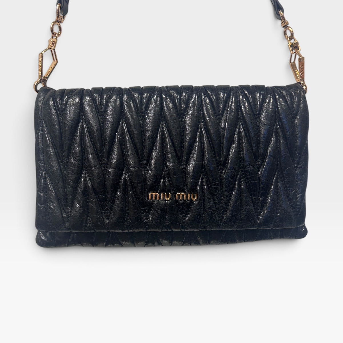 Miu Miu Black Matelassé Leather Shoulder Bag | 2000s