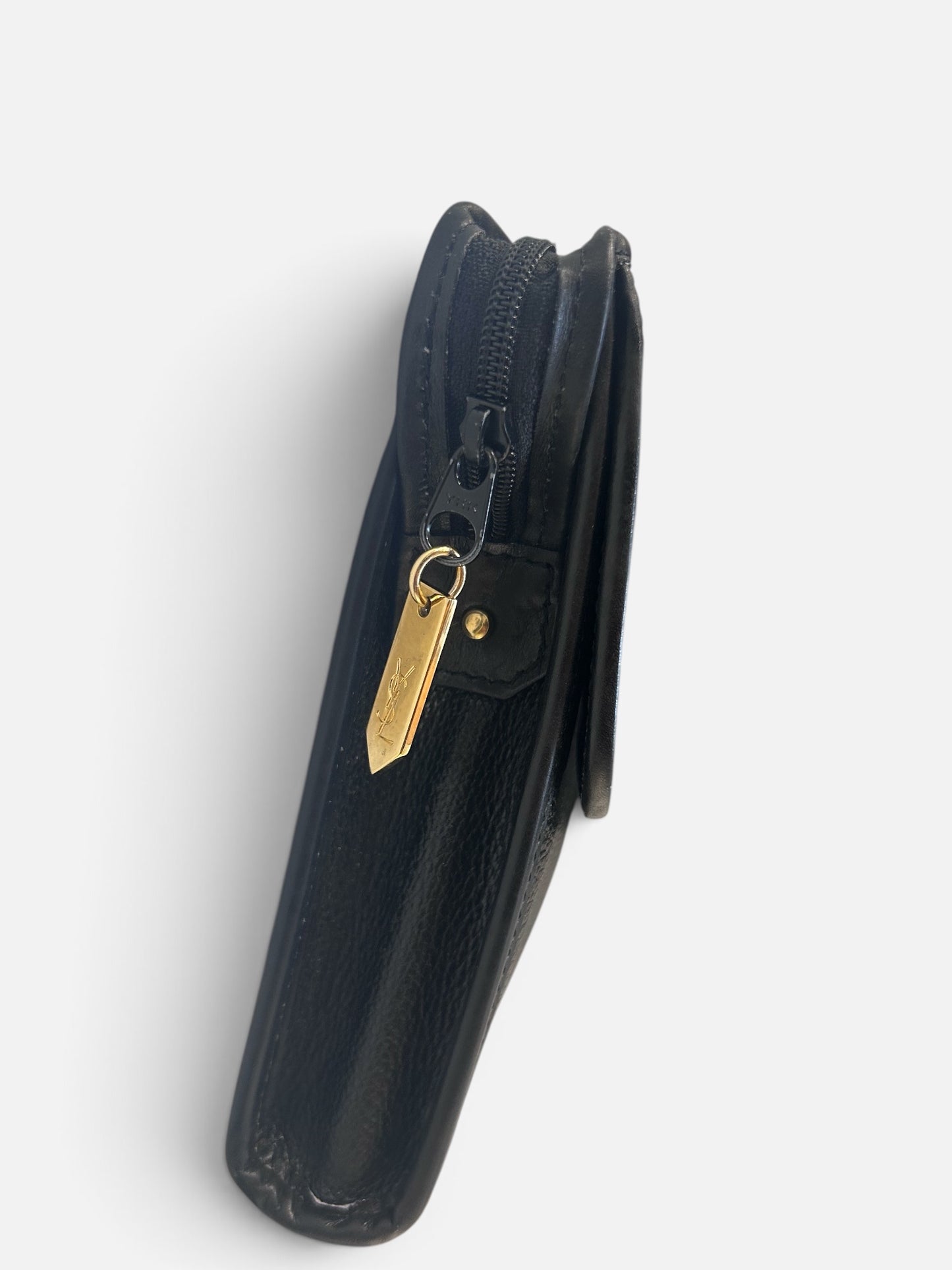 Vintage Yves Saint Laurent Black Leather Envelope Clutch Bag| 1980s