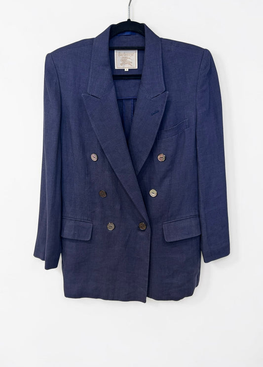 Vintage Burberry Blue Linen Double-Breasted Blazer| Mid 1990s