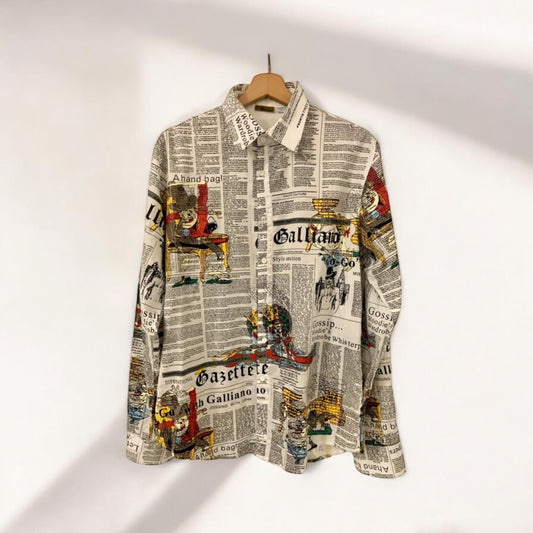 Y2K John Galliano newspaper shirt