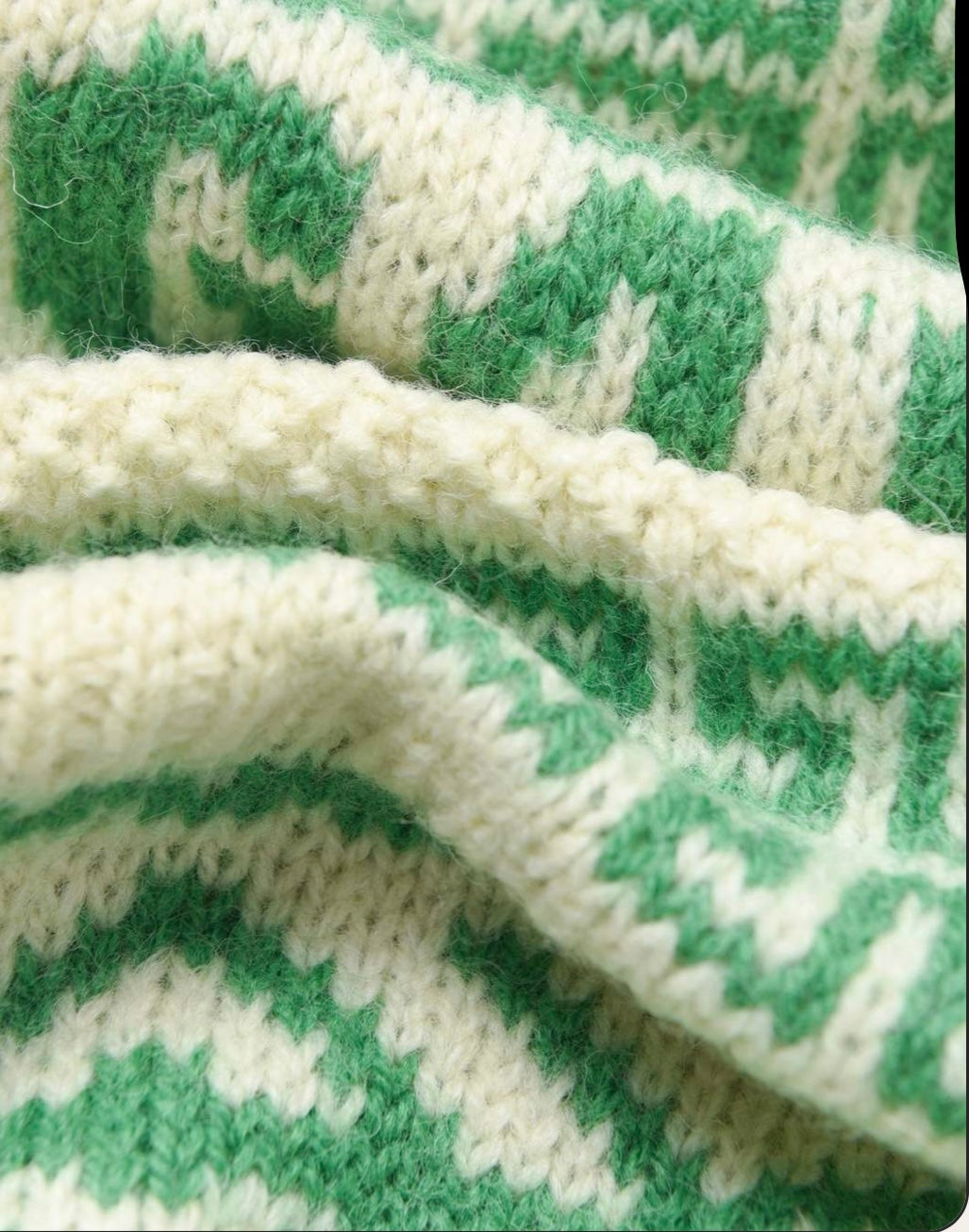 GANNI Green & Cream Logo Knit Sweater