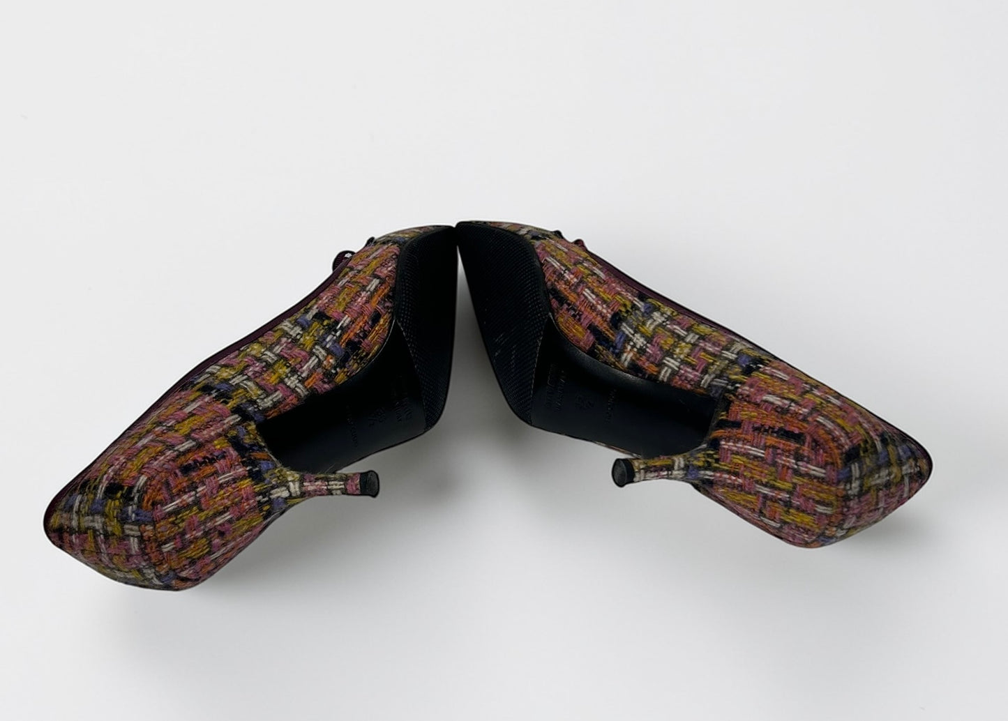 Vintage Miu Miu Tweed Kitten Heel Pumps with Floral Appliqué |Early 2000s