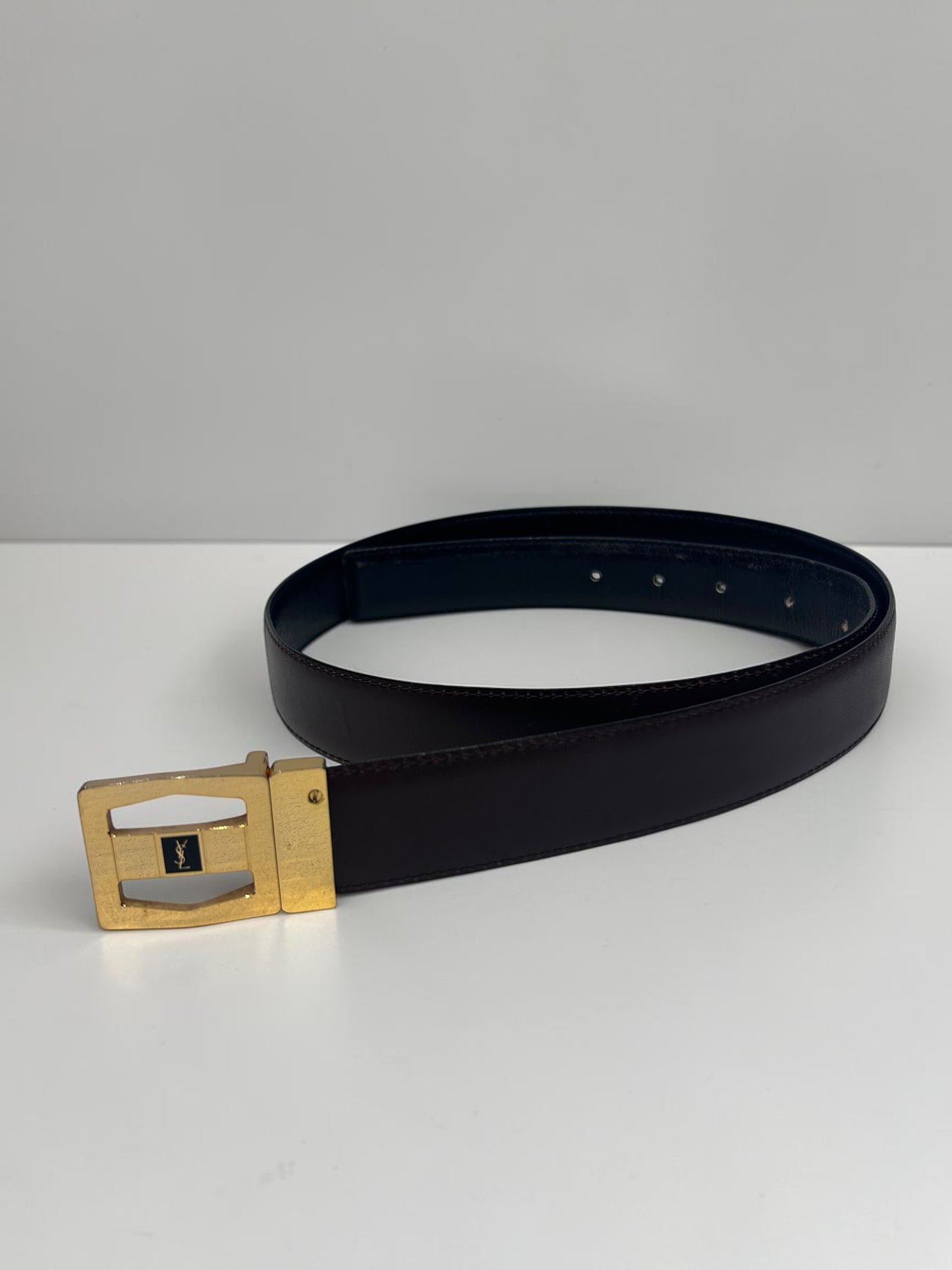 Vintage Yves Saint Laurent Reversible Leather Belt – Black & Chocolate Brown|1990s