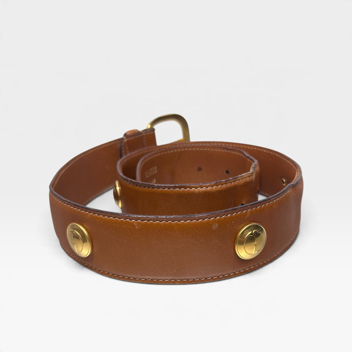 Vintage Gucci Brown Leather Logo Medallion Belt | 1990s