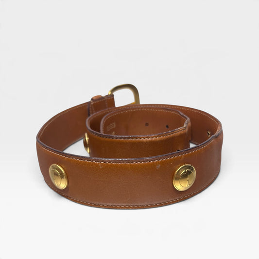 Vintage Gucci Brown Leather Logo Medallion Belt | 1990s