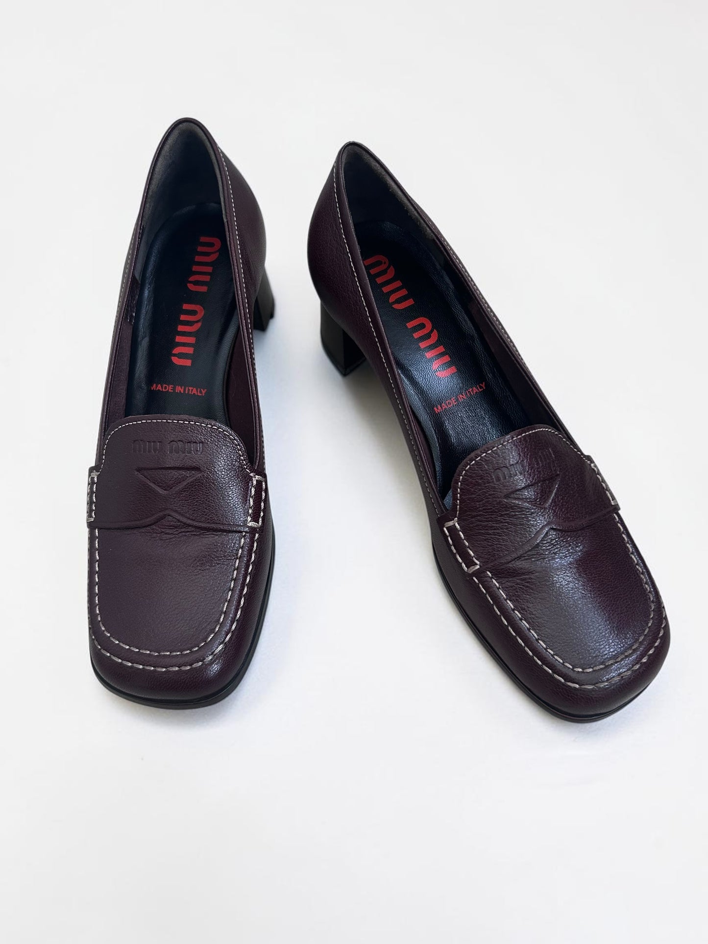 Vintage Miu Miu Burgundy Leather Heel Loafers |Early 2000s