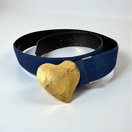Vintage Yves Saint Laurent Heart Buckle Leather Belt
