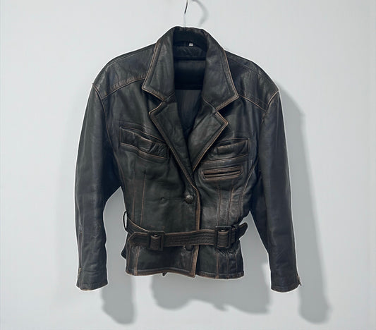 Vintage Tailored Leather Jacket with Belt | 1980s