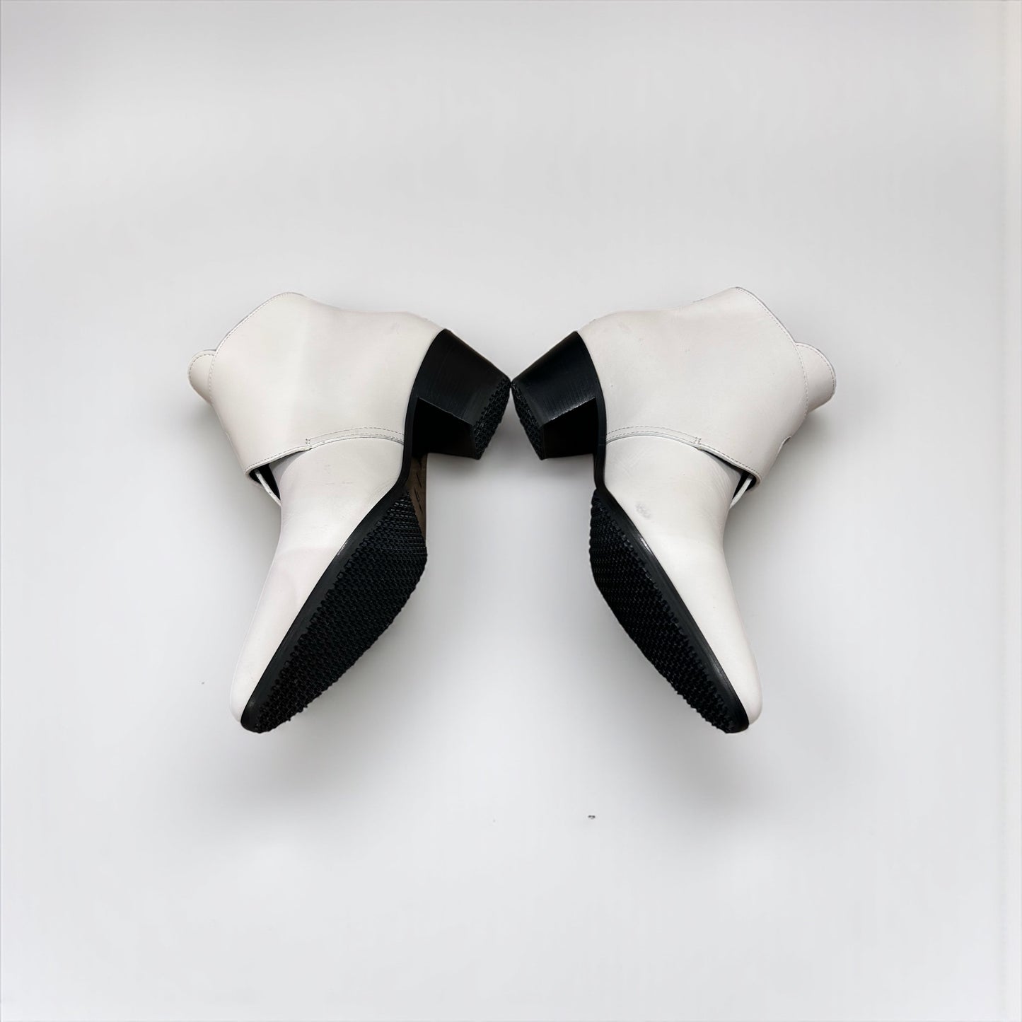 Saint Laurent Paris White Leather Double Buckle Ankle Boots