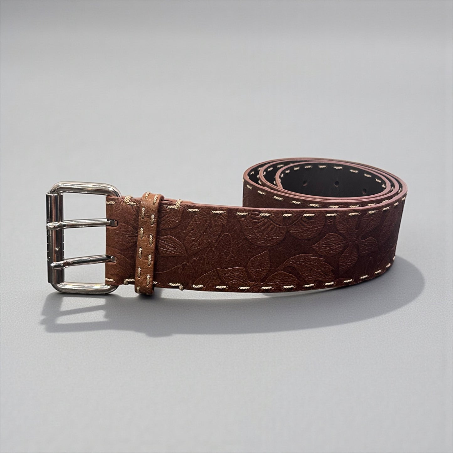 Vintage Celine Floral-Embossed Leather Belt