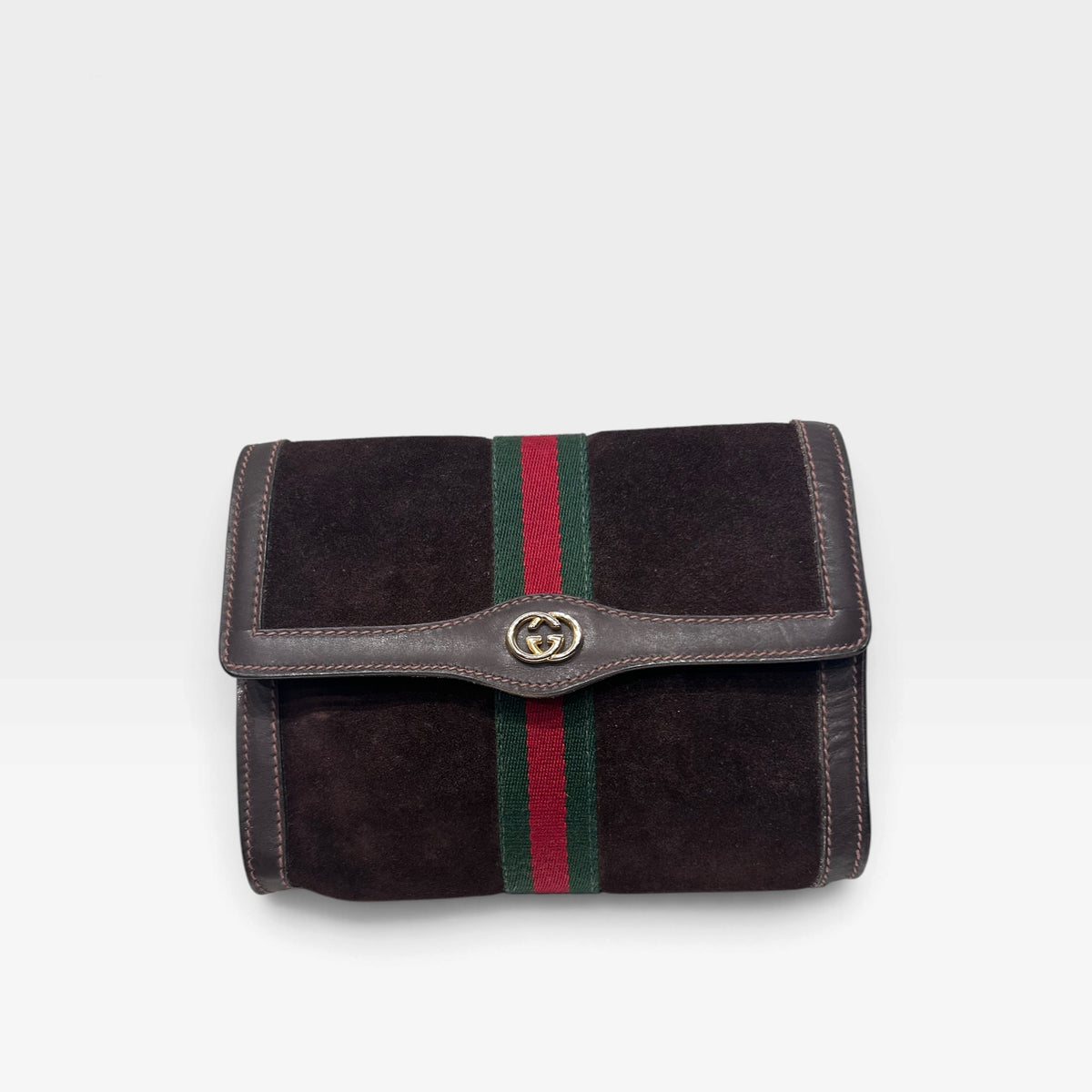 Vintage Gucci Parfums Brown Suede Clutch | Late 1970s
