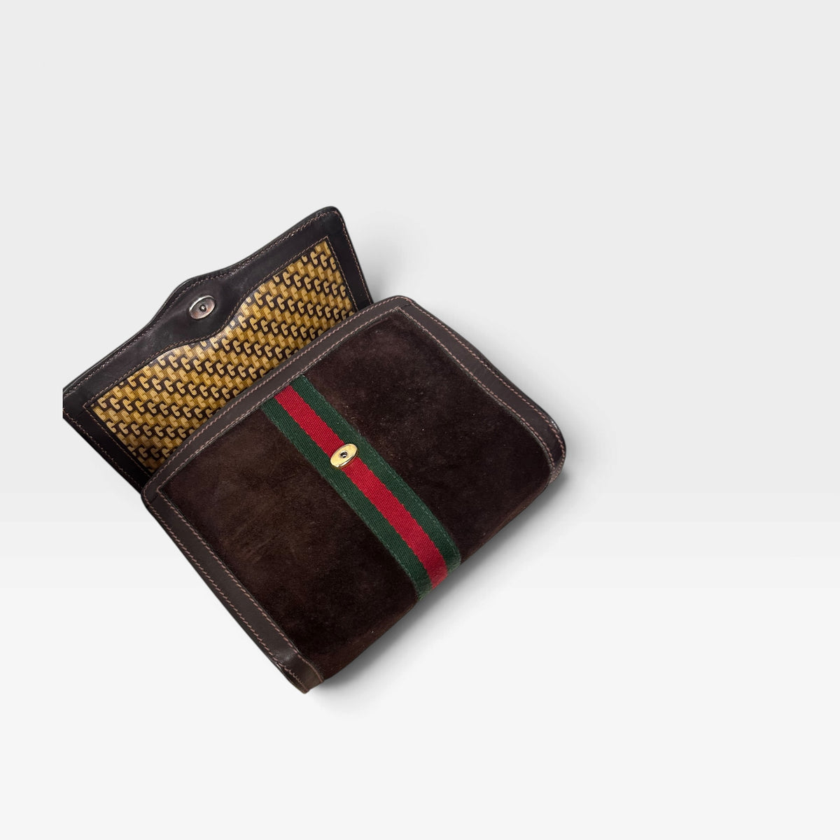 Vintage Gucci Parfums Brown Suede Clutch | Late 1970s