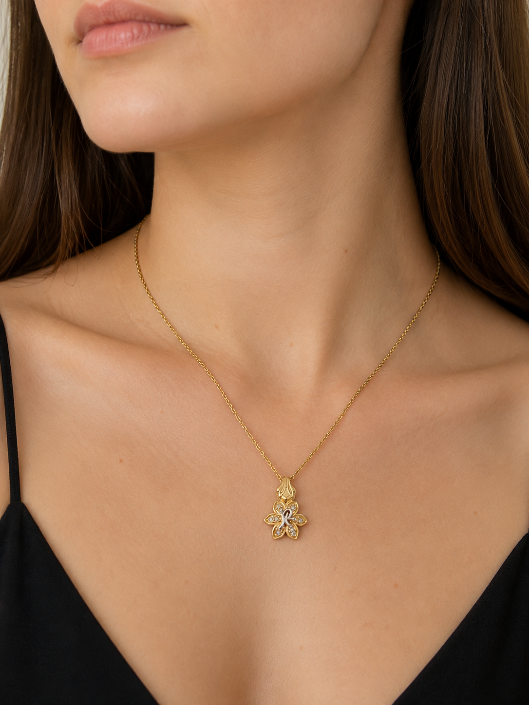 Vintage Nina Ricci Gold Plated Crystal Flower Necklace | 1990s