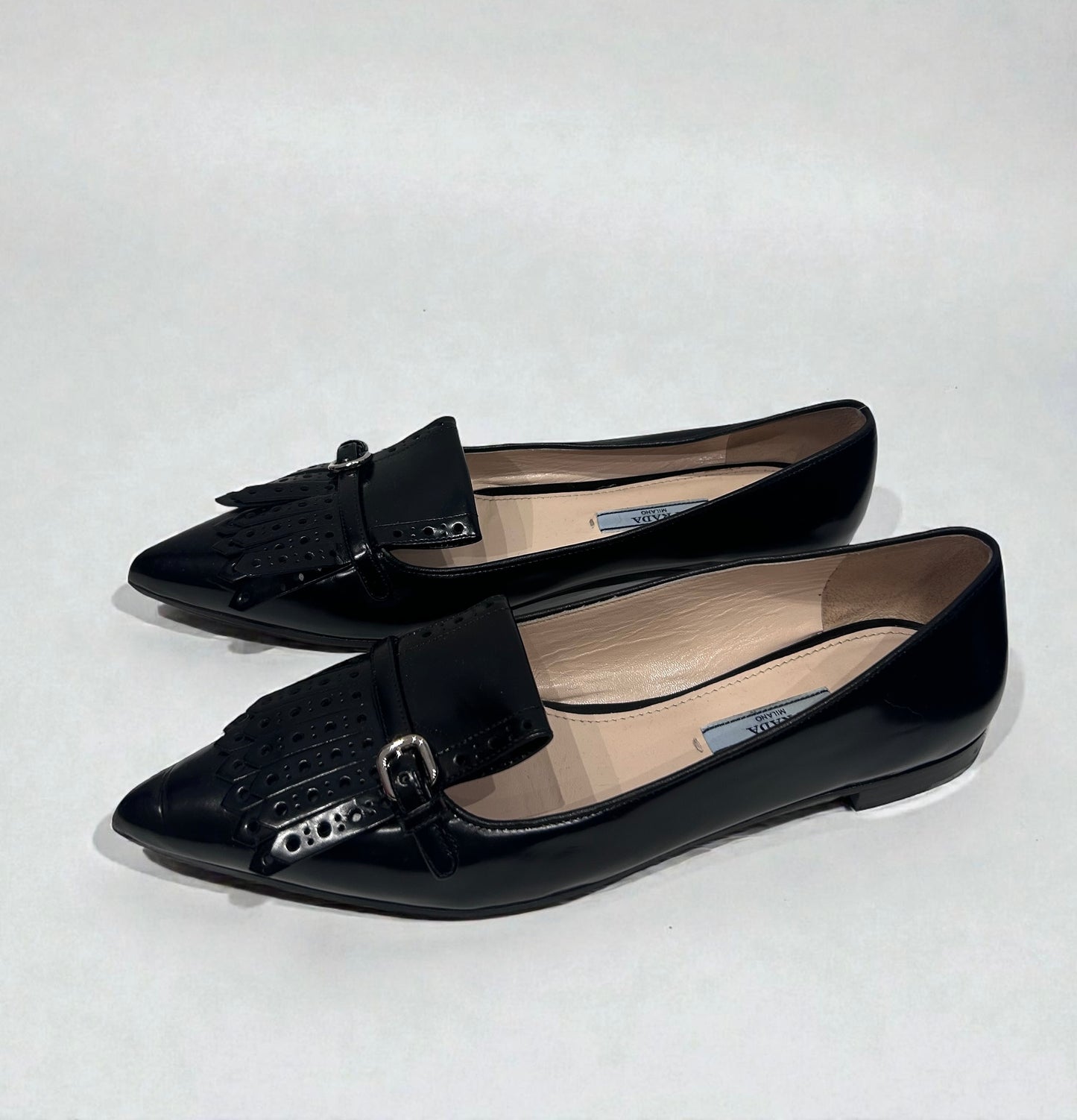 Prada Pointed-Toe Leather Kiltie Flats|2010-2015