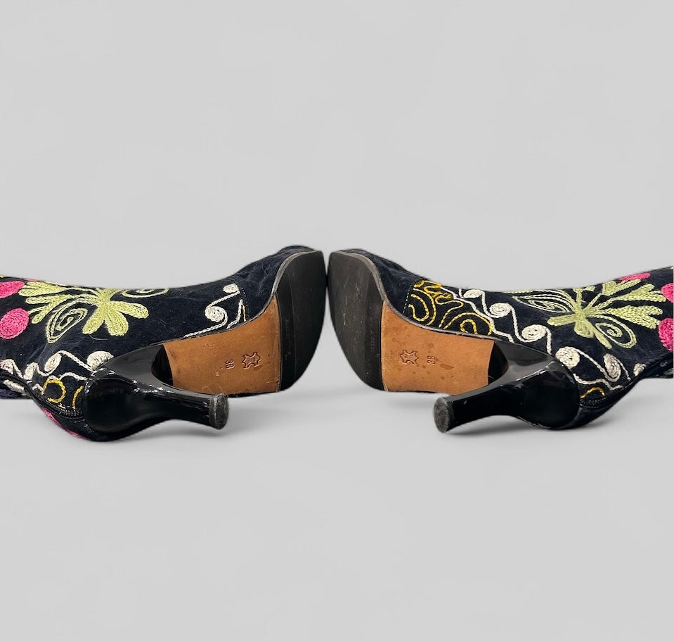 1990’S  Hand-Embroidered Suede Boots