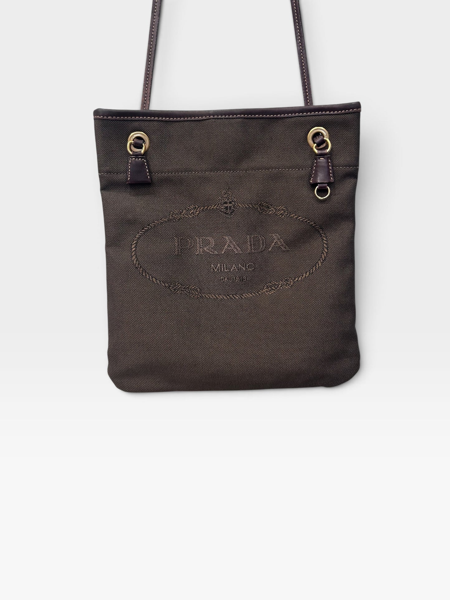 Vintage Prada Brown Jacquard Crossbody Bag | Early 2000s