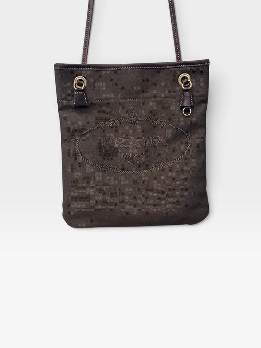 Vintage Prada Brown Jacquard Crossbody Bag | Early 2000s