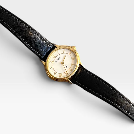 Vintage Accurist Black Leather Watch | 1990s