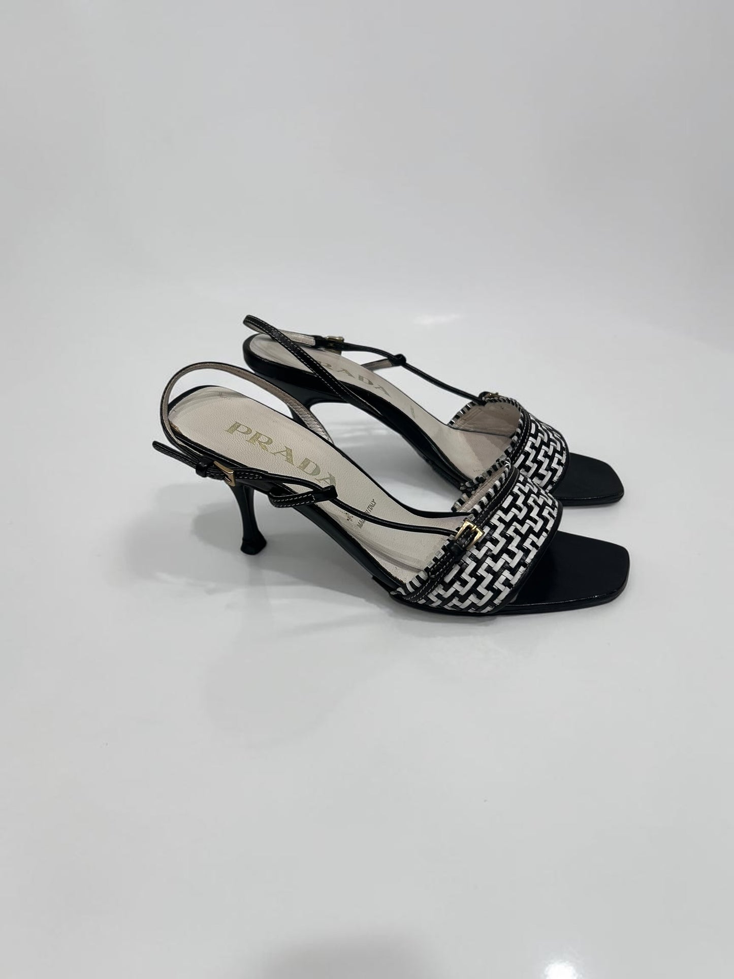 Prada Woven Leather Slingback Heels